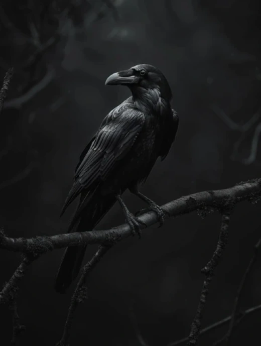 神秘乌鸦白墨线画集合-描绘乌鸦在黑色背景上的白线画 - 第4793期