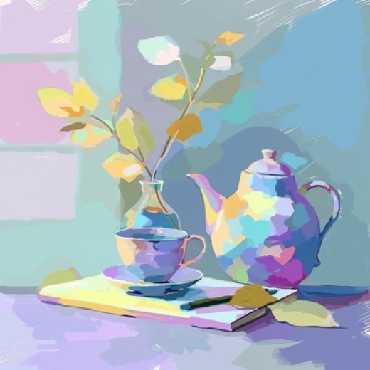 水彩风格多彩茶壶Logo和卡通花瓶插花图 - 第2487期