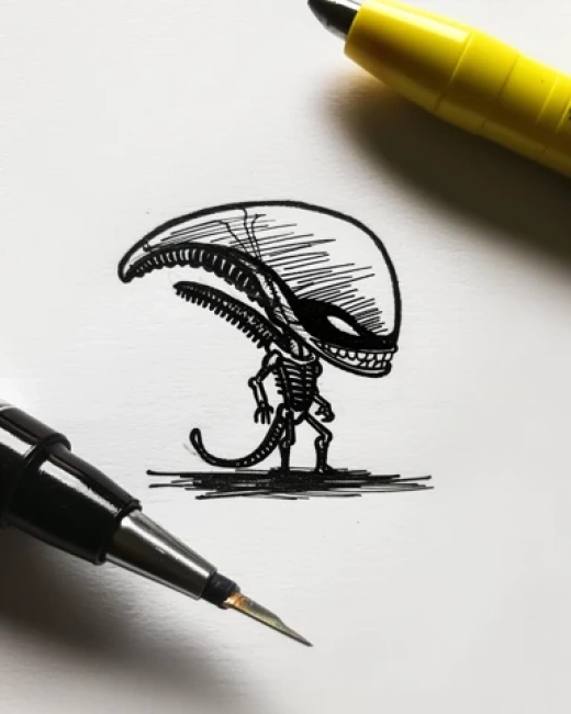 異形卡通插圖集-簡約線條描繪的外星人場景和手部 - 第3985期