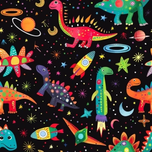 可愛恐龍卡通圖案-多彩恐龍和星空外星人 - 第4053期