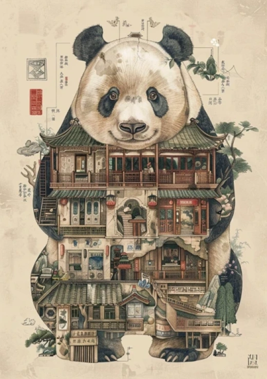 抽象熊猫艺术画集合-融合艺术元素的熊猫形象 - 第1890期