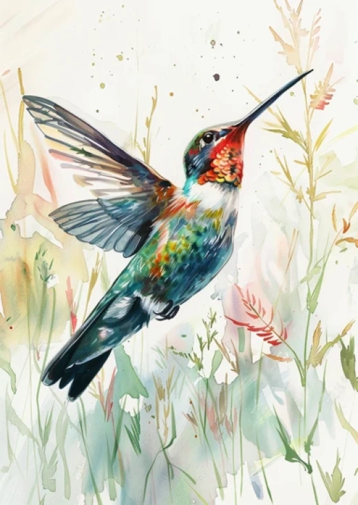 水彩风蜂鸟插画-充满活力和绚丽色彩的自然主题插画 - 第8204期