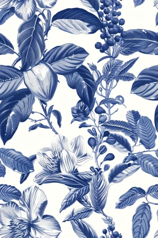 花卉插画集合-水彩黑白花朵素描、蓝色花纹、浪漫白色背景 - 第6159期