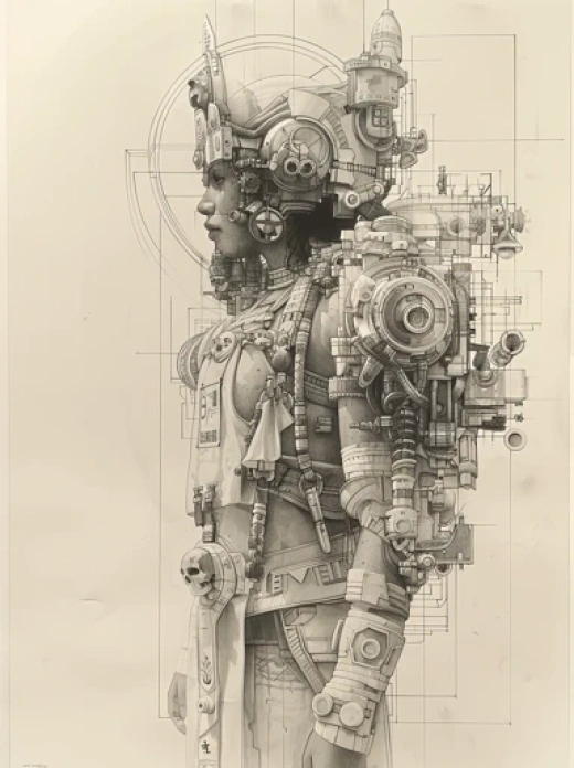 未来机器人冒险者插画集-神秘女战士与高科技武器 - 第6259期