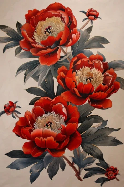 中國(guó)傳統(tǒng)牡丹繪畫集合-經(jīng)典紅白黑色和紫色牡丹花繪畫 - 第8543期