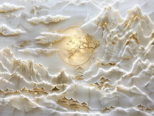 中國(guó)風(fēng)藝術(shù)畫作-金碧輝煌的山水畫與玉雕 - 第6489期