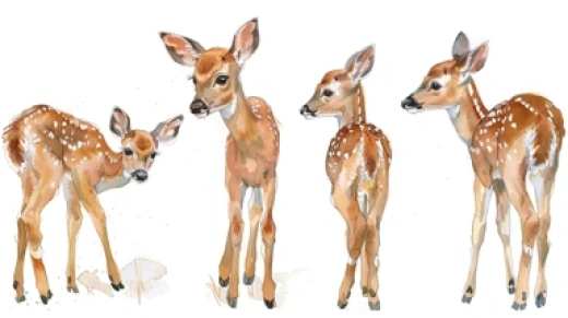 水彩森林动物插图集合-可爱的小鹿、狐狸、浣熊和猫头鹰 - 第7521期