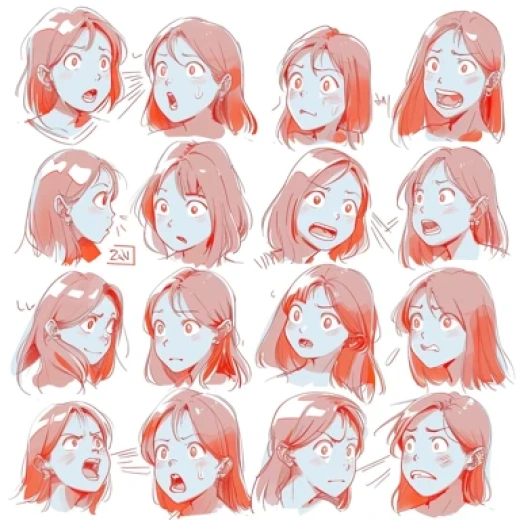 可愛美少女角色線描集合-黑白插畫，表情豐富 - 第2760期
