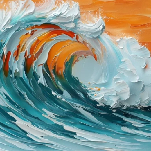 抽象海浪油畫系列-深藍海浪與沙灘的抽象藝術 - 第5816期